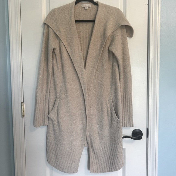 Barefoot Dreams Cozy Chic Open Front Shawl Tan Cardigan Sweater Size Small - Picture 1 of 6